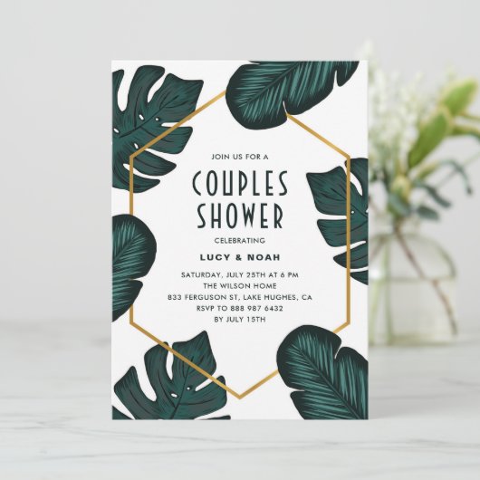 Feuille Frame Tropical Couples Douche Invitation (Debout devant)