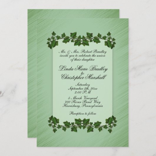 Feuille Green Shimmer Faire-part de mariage (Devant / Derrière)