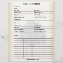 Feuille Groupe généalogie de l'arbre généalogique