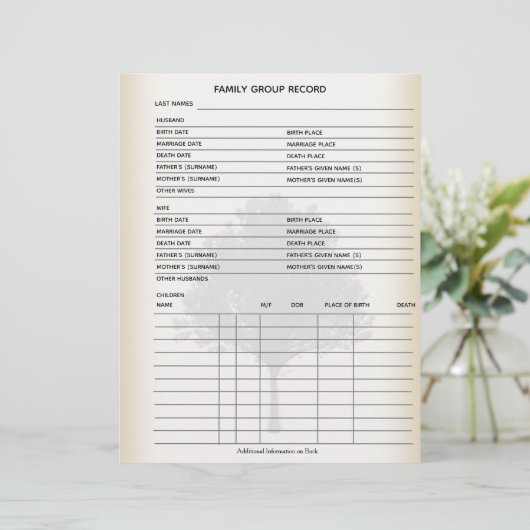 Feuille Groupe généalogie de l'arbre généalogique (Debout devant)