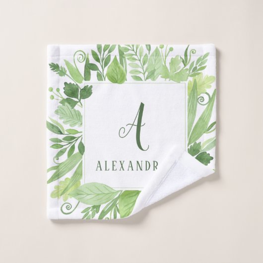 Feuille Luxe | Botanicals vert et monogramme (Gant de toilette)