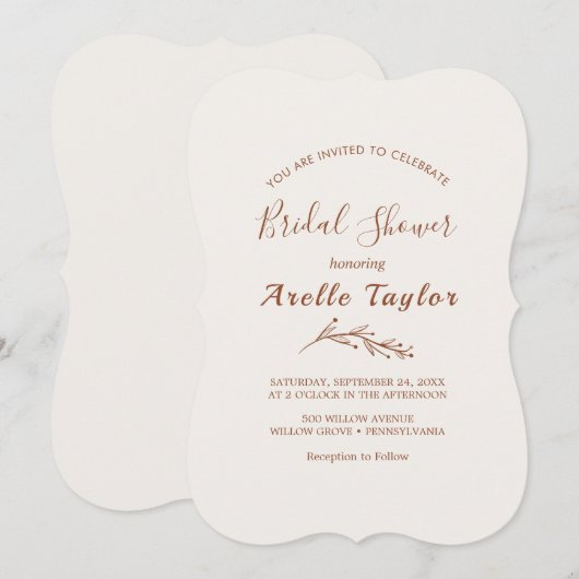 Feuille minimale | Boho Cream Invitation de la dou (Devant / Derrière)