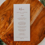 Feuille minimale | Boho Cream Mariage Dinner Menu<br><div class="desc">Cette carte de menu mariage à la crème de sauce verte minimale est parfaite pour un mariage de sauce. Le design se compose d'une simple silhouette de feuille de verdure en orange brûlé terreux sur un arrière - plan crème au style bohème minimaliste du désert. Ce menu peut être utilisé...</div>