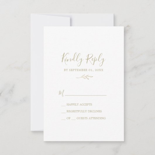 Feuille minimale | Carte Gold Simple RSVP (Devant)