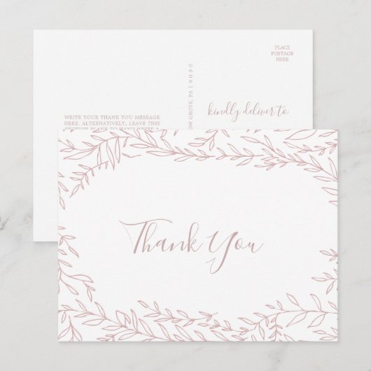 Feuille minimale | Carte postale Merci rose (Devant / Derrière)