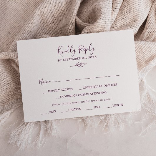 Feuille minimale | Carte RSVP Choix du menu de l'a