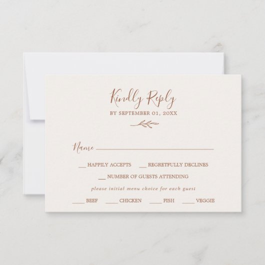 Feuille minimale | Carte RSVP de choix du menu de  (Devant)