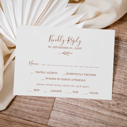 Feuille minimale | Carte RSVP de choix du menu de
