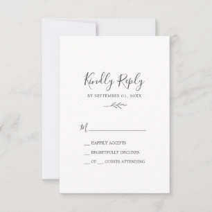 Feuille minimale   Carte RSVP simple gris foncé