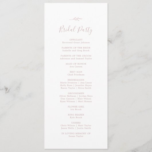 Feuille minimale | Dusty Rose Wedding Programme (Dos)