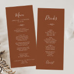 Feuille minimale | Menu Dîner et Boissons en terre<br><div class="desc">Ce menu de dîners et de boissons en terre cuite à feuilles minimales est parfait pour un mariage boho. Le design se compose d'une simple silhouette de feuille de verdure orangée brûlée et minimaliste de style bohème désert. Ce menu comprend le menu du dîner sur un côté et le menu...</div>