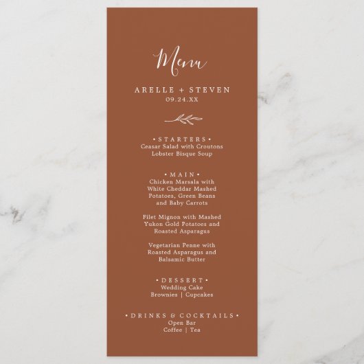 Feuille minimale | Menu Dîner et Boissons en terre (Devant)