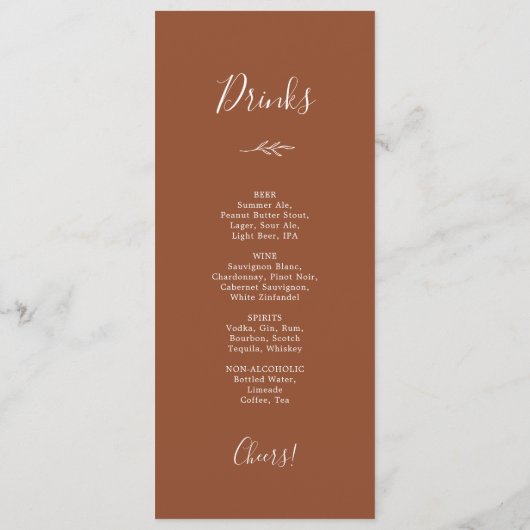 Feuille minimale | Menu Dîner et Boissons en terre (Dos)