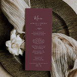 Feuille minimale | Menu du dîner Mariage de Bourgo<br><div class="desc">Cette carte de menu minimaliste pour dîner mariage bordeaux est parfaite pour un mariage boho. Le design bohème présente une silhouette de verdure simple dans une couleur de vin rouge foncé avec un style boho minimaliste classique. Ce menu peut être utilisé pour une réception de mariage, un dîner de répétition...</div>