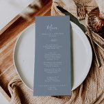 Feuille minimale | Menu Mariage bleu et blanc<br><div class="desc">Cette carte de menu minimaliste pour dîner mariage bleu feuille et blanc est parfaite pour un mariage élégant. Le design se compose d'une simple silhouette de verdure blanche sur un arrière - plan bleu poussiéreux au style minimaliste classique. Ce menu peut être utilisé pour une réception de mariage, un dîner...</div>