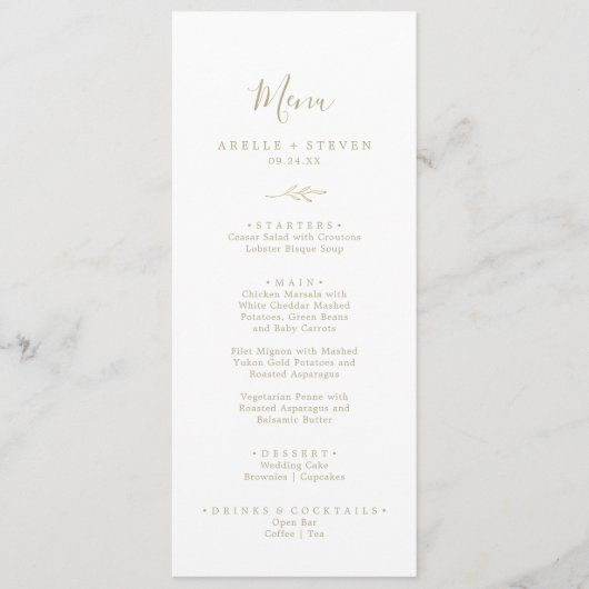 Feuille minimale | Menu Mariage Gold Dinner Menu (Devant)