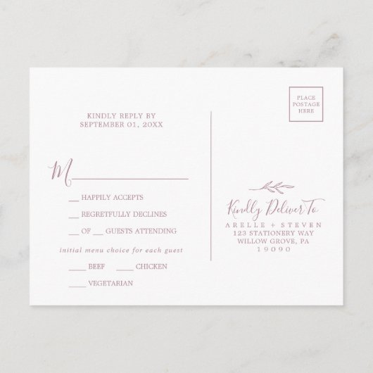 Feuille minimale | Menu Mauve Choix Carte Postale  (Dos)