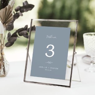 Feuille minimale Numéro de table Mariage bleu et