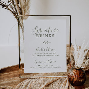 Feuille minimale Olive Green Signature Poster de