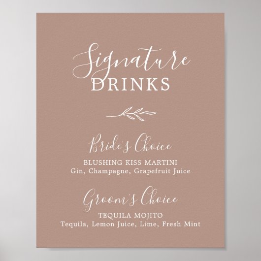 Feuille minimale | Poster Neutre Signature Boisson (Devant)