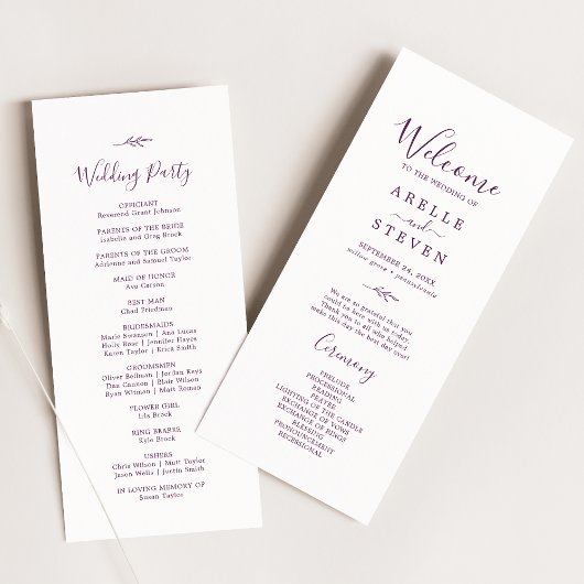 Feuille minimale | Programme de mariage d'aubergin