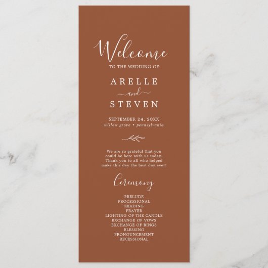Feuille minimale | Programme de mariage en terre c (Devant)