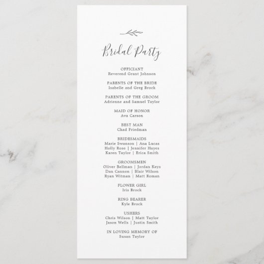 Feuille minimale | Programme de mariage gris foncé (Dos)