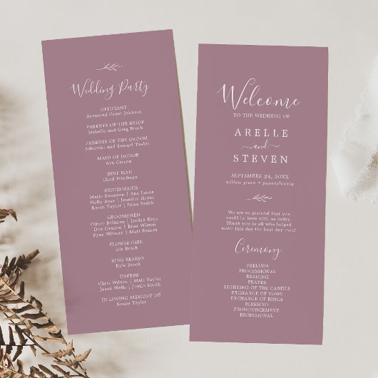 Feuille minimale | Programme de mariage mauve
