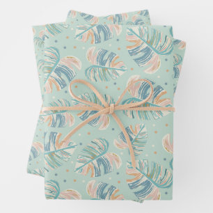 Feuille Monstera - Turquoise, Vert, Corail, Moutar