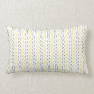 Feuille Motif Jaune & Gris Lumbar Coussin