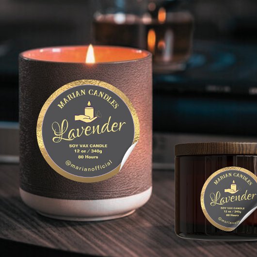 feuille noire et or Bougie Étiquette