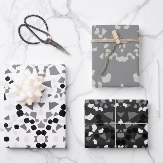 feuille papier d'emballage en terrazzo gris noir (Recto)