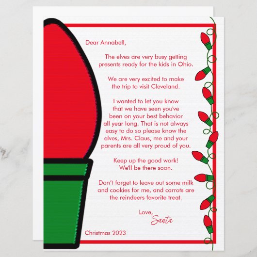 Feuille papier lettre père Noël & Mme Claus (Devant / Derrière)