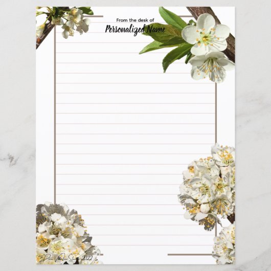 Feuille papier lin en fleurs de prune (Devant)