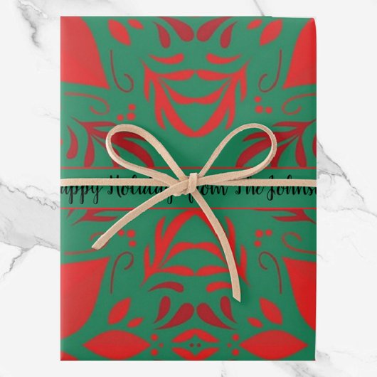 Feuille papier Motif rouge et vert festif
