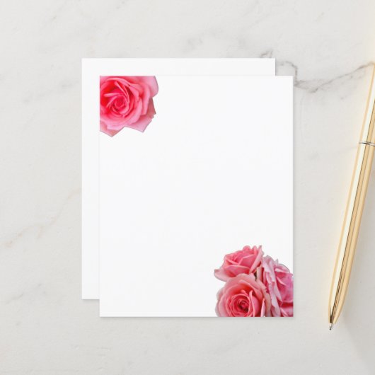 Feuille papier rose roses (Devant/Arrière en situation)