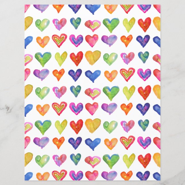 Feuille papier Valentine Rainbow Hearts (Dos)
