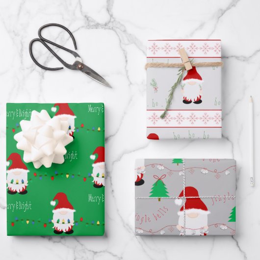 Feuille plat père Noël Gnome Wrapper Paper Set de (Recto)