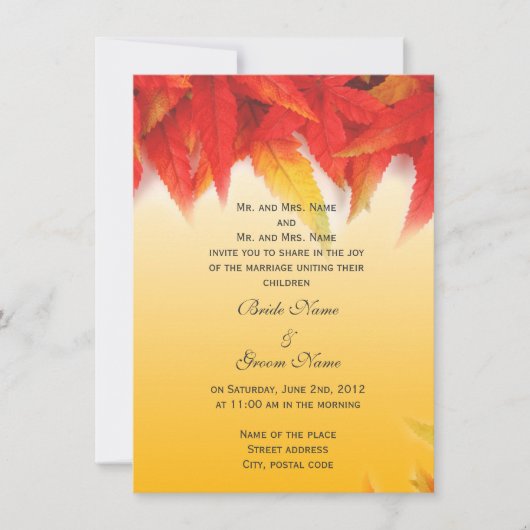 Feuille rouge automne faire-part de mariage (Devant)