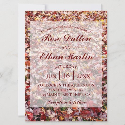 Feuille rouge Rustique Invitations de mariage d'au (Devant)