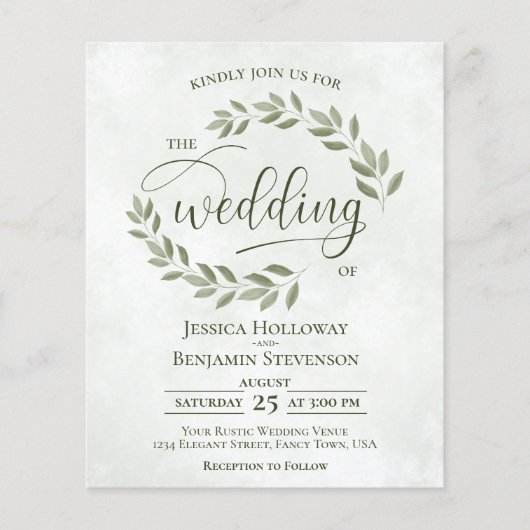 Feuille rustique Sage Vert BUDGET Mariage Inviter (Devant)