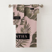 Feuille Tropical Pink & Gold Palm Motif et nom (En situation)