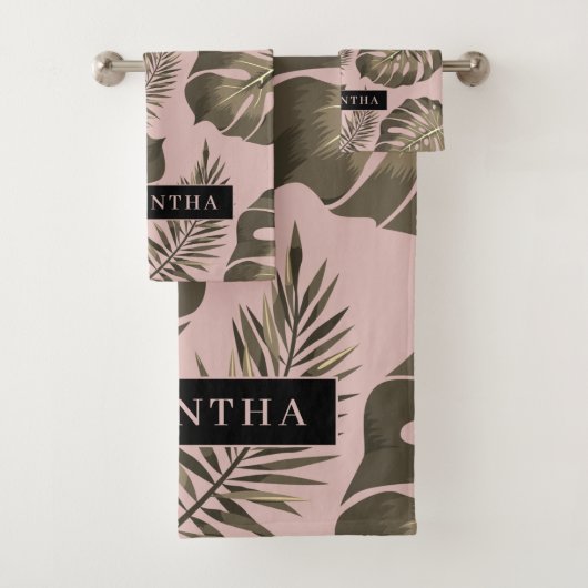 Feuille Tropical Pink & Gold Palm Motif et nom (En situation)