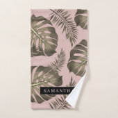 Feuille Tropical Pink & Gold Palm Motif et nom (Serviette à main)