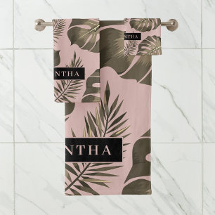 Feuille Tropical Pink & Gold Palm Motif et nom