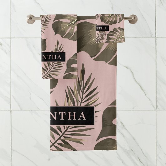 Feuille Tropical Pink & Gold Palm Motif et nom