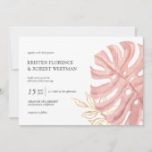feuille tropicale Faire-part de mariage or pastel (Devant)