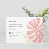 feuille tropicale Faire-part de mariage or pastel (Debout devant)