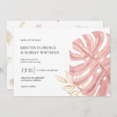 feuille tropicale Faire-part de mariage or pastel (Devant / Derrière)