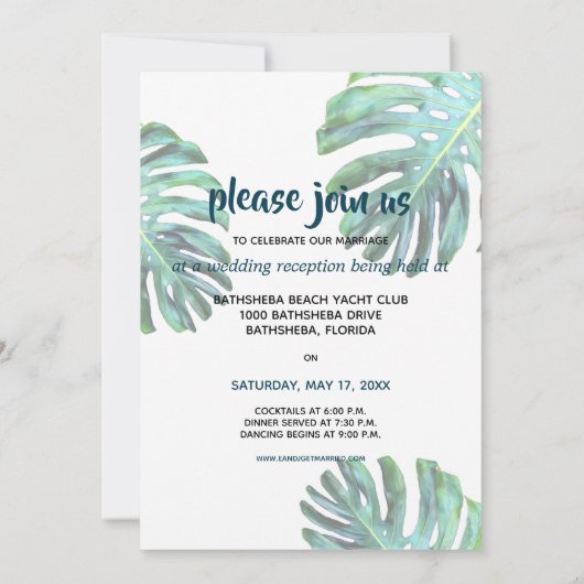 Feuille tropicale juste marié Faire-part Mariage (Dos)